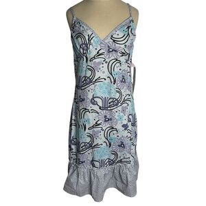 NWT Nolita Size Small 100% Cotton Midi Dress Floral Tropical Print Blue Purple
